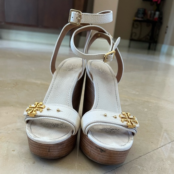 Tory Burch White Platform Wedge Sandals Size 10 - Picture 2 of 7
